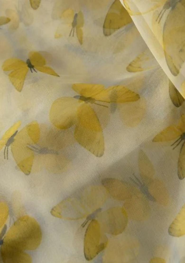 Yellow Printed Organza Pre Draped Saree Set - Indya