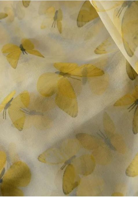 Yellow Printed Organza Pre Draped Saree Set