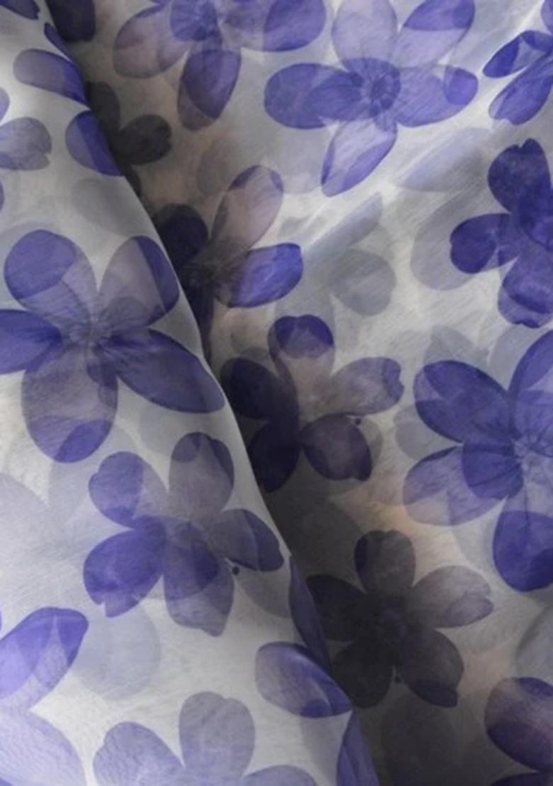 Purple Sequin Embroidered Organza Pre Draped Saree Set - Indya