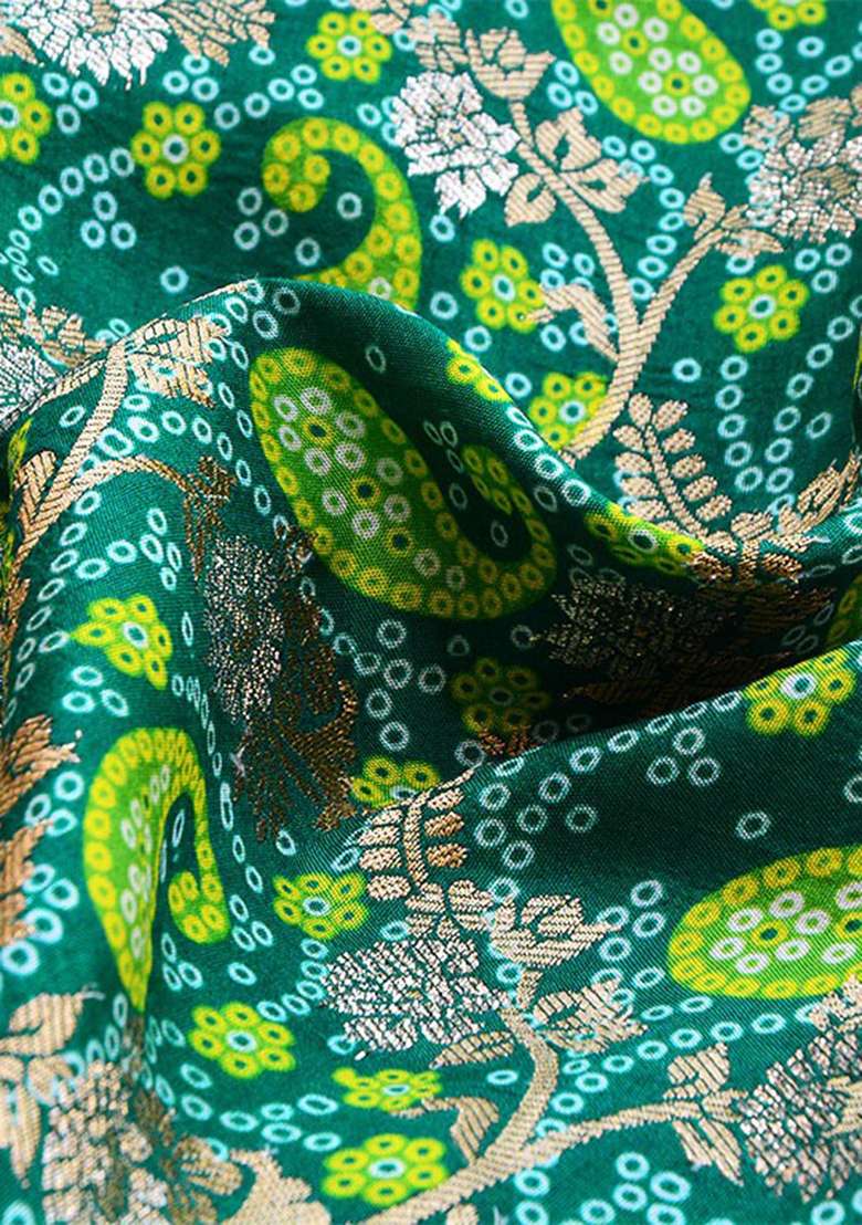 Teal Printed Blouse Georgette Pre Draped Saree Set - Indya