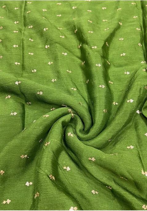 Moss Green Sequin Embroidered Chiffon Pre Draped Saree Set