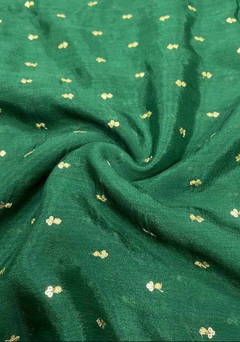 Dark Green Sequin Embroidered Chiffon Pre Draped Saree Set
