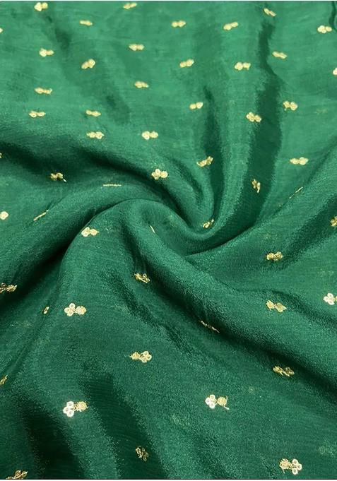 Dark Green Sequin Embroidered Chiffon Pre Draped Saree Set