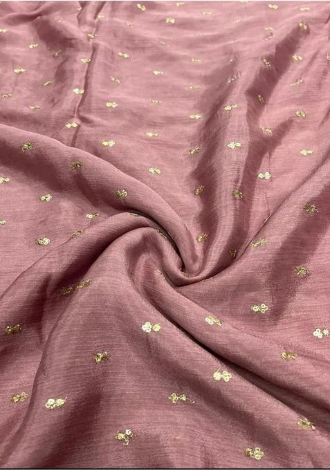 Mauve Sequin Embroidered Chiffon Pre Draped Saree Set