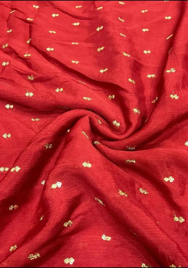 Red Sequin Embroidered Chiffon Pre Draped Saree Set