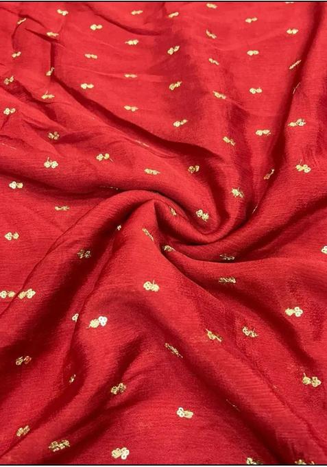 Red Sequin Embroidered Chiffon Pre Draped Saree Set