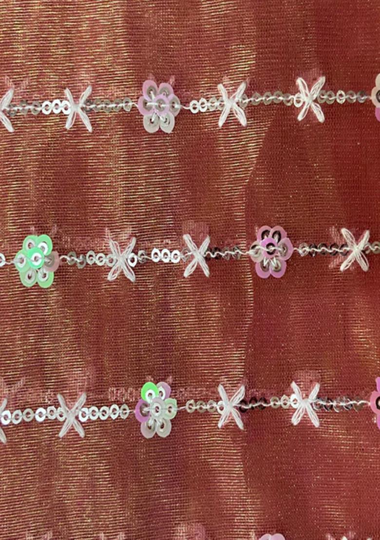 Rust Sequin Embroidered Blouse Organza Pre Draped Saree Set