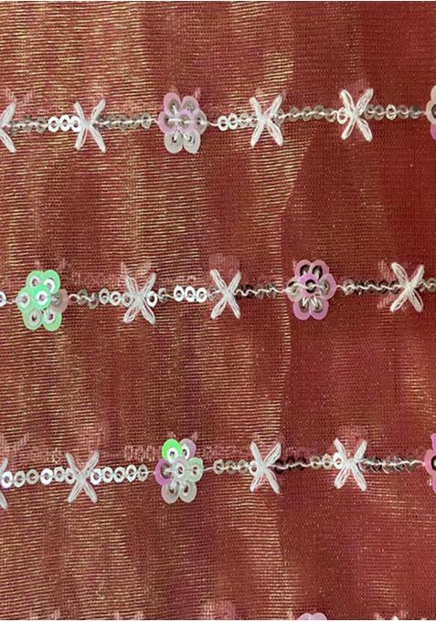 Rust Sequin Embroidered Blouse Organza Pre Draped Saree Set