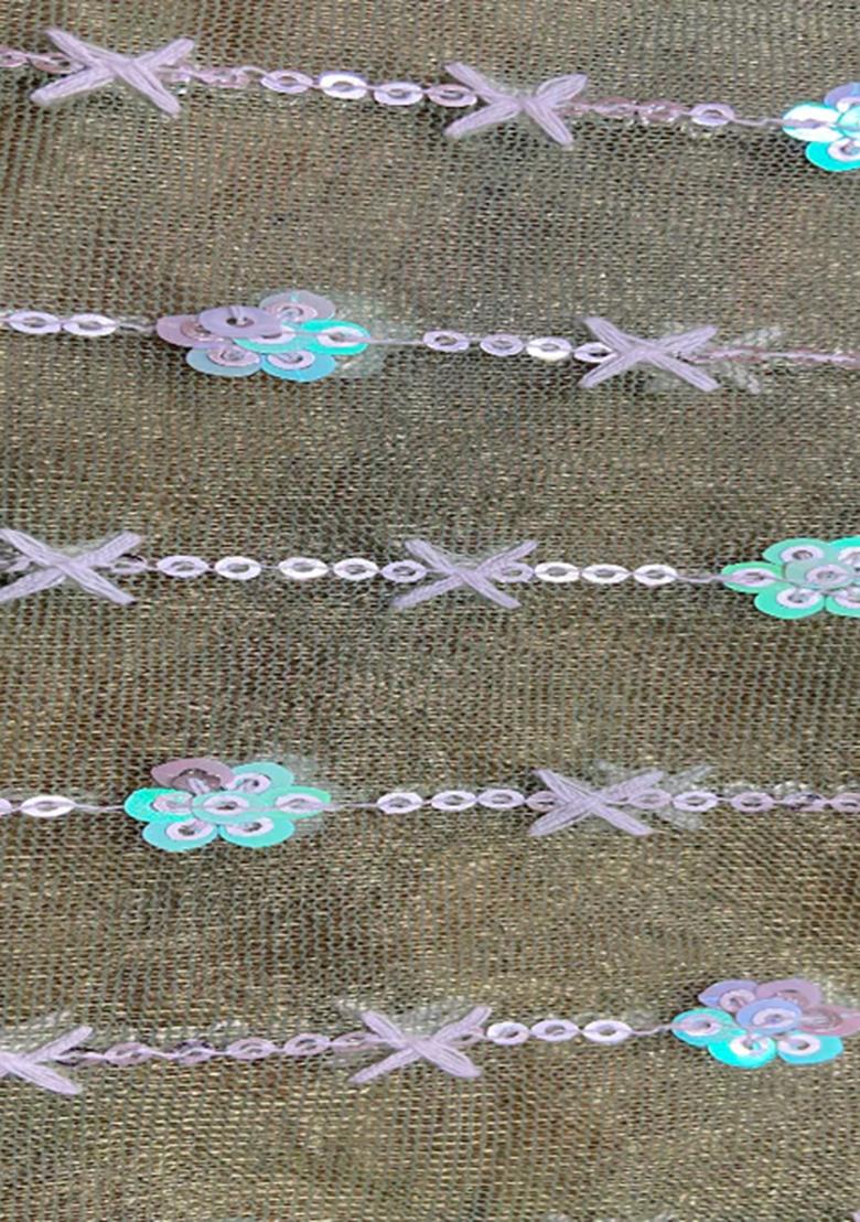 Mint Green Sequin Embroidered Organza Pre Draped Saree Set - Indya