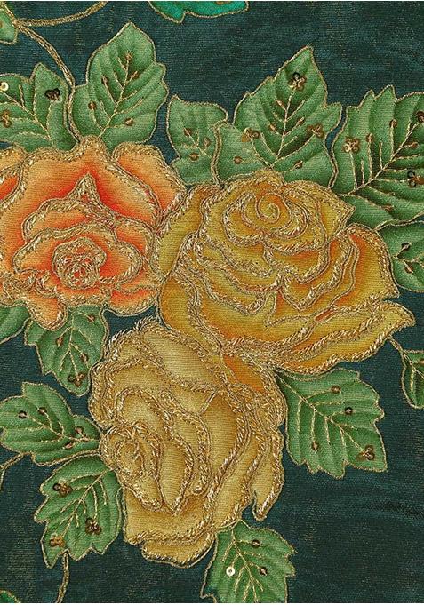 Navy Blue Embroidered Blouse Georgette Pre Draped Saree Set