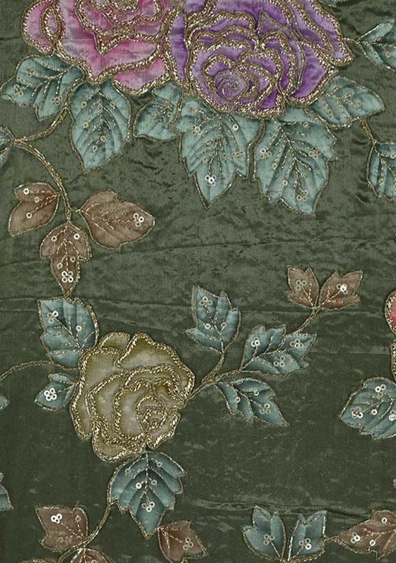 Green Sequin Embroidered Georgette Pre Draped Saree Set - Indya