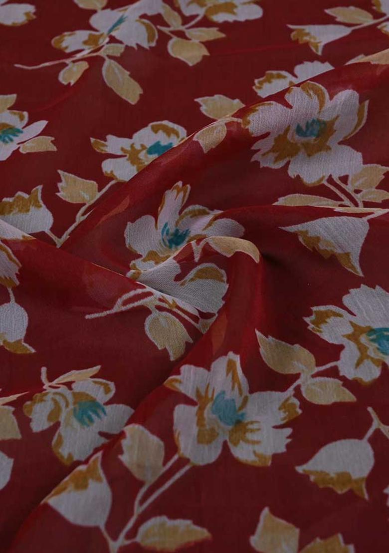 Maroon Embroidered Chiffon Pre Draped Saree Set