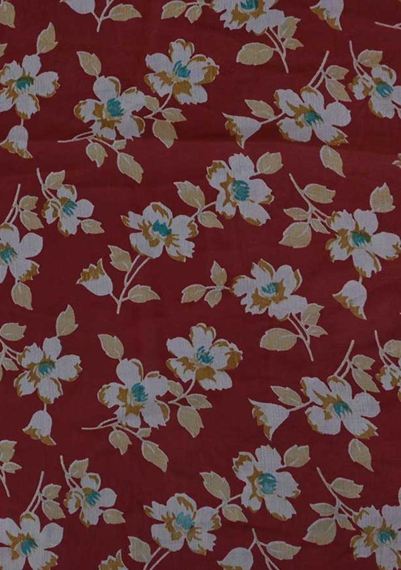 Maroon Embroidered Chiffon Pre Draped Saree Set