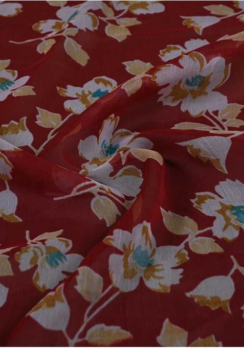 Maroon Embroidered Chiffon Pre Draped Saree Set