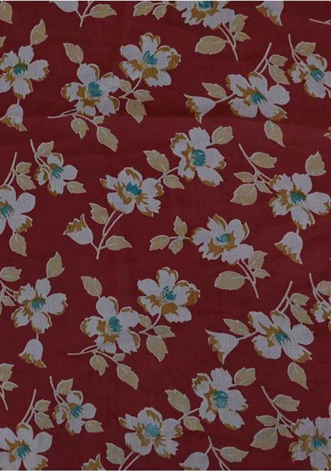 Maroon Embroidered Chiffon Pre Draped Saree Set