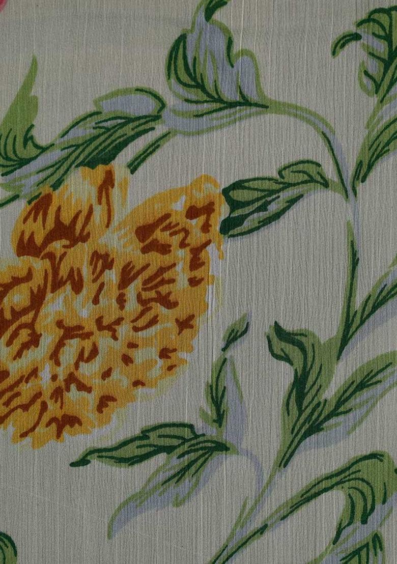 Beige Embroidered Chiffon Pre Draped Saree Set