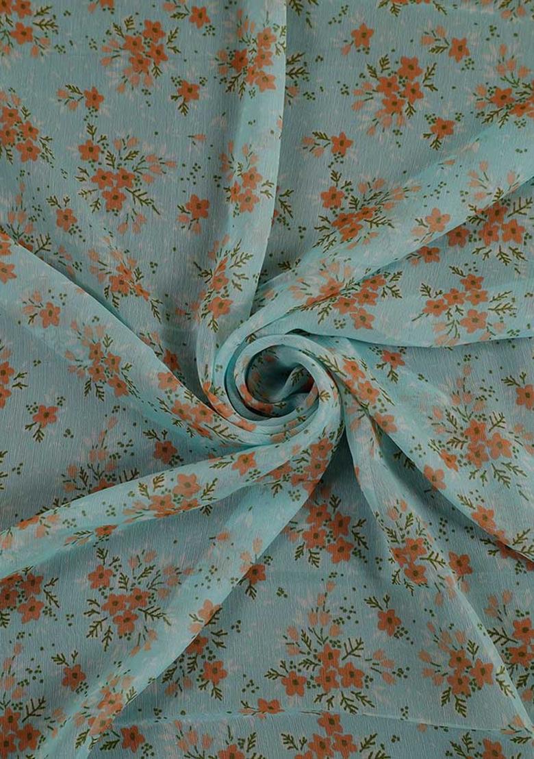 Blue Digital Print Chiffon Pre Draped Saree Set