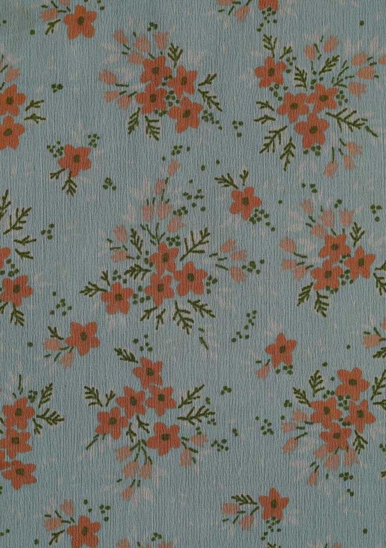 Blue Digital Print Chiffon Pre Draped Saree Set