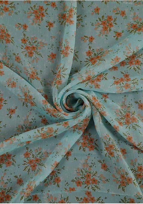 Blue Digital Print Chiffon Pre Draped Saree Set