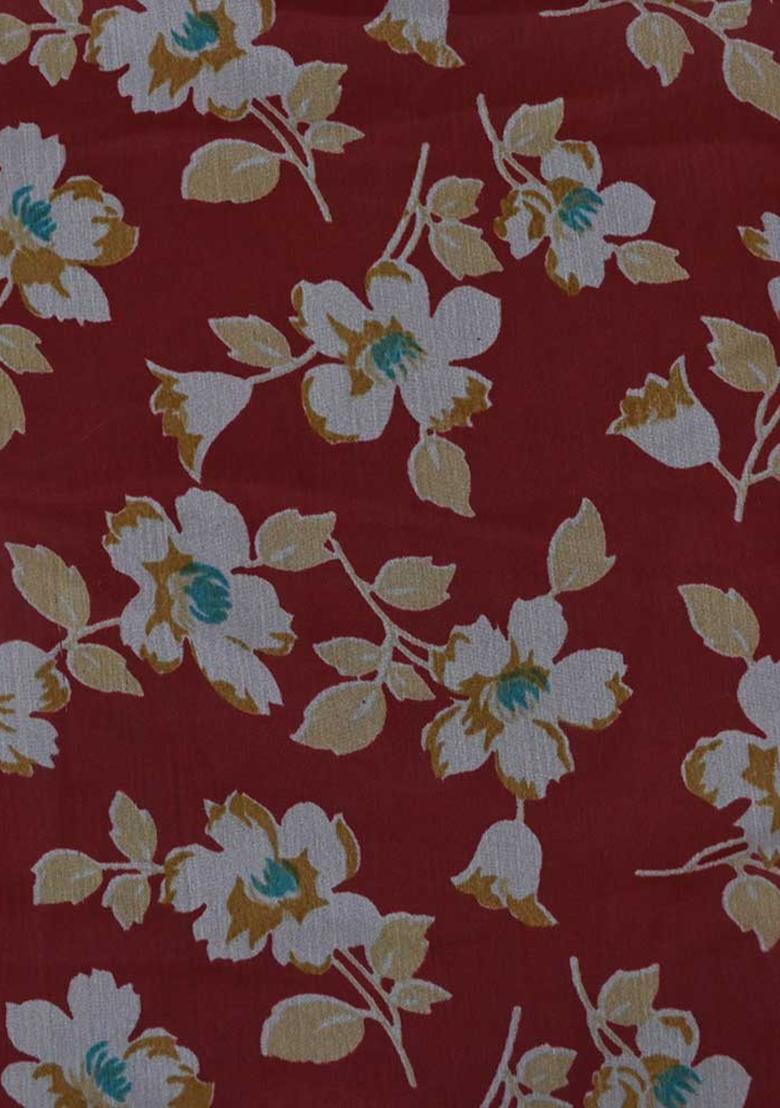 Maroon Digital Print Chiffon Pre Draped Saree Set - Indya