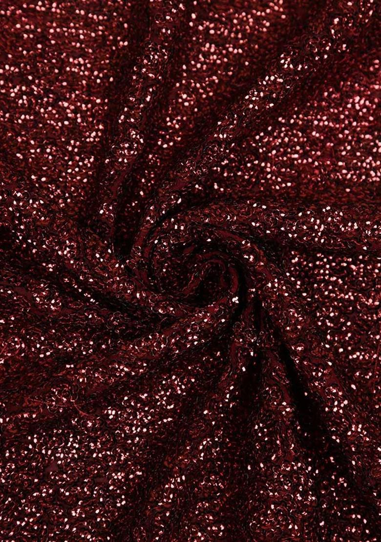 Maroon Sequin Blouse Georgette Pre Draped Saree Set