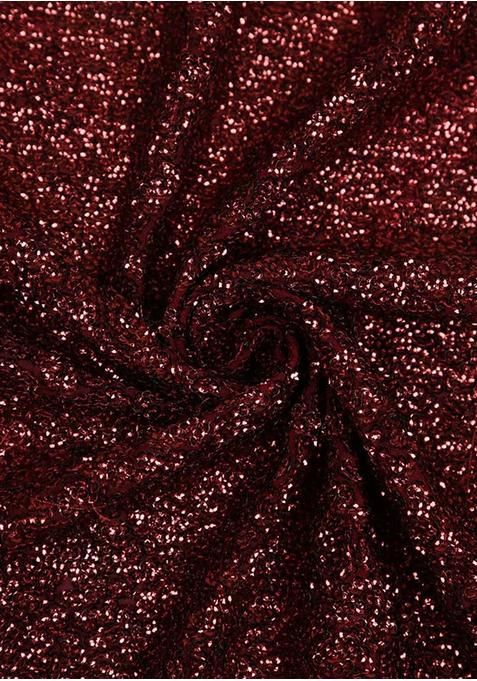 Maroon Sequin Blouse Georgette Pre Draped Saree Set