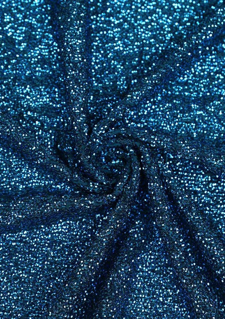 Blue Sequin Blouse Georgette Pre Draped Saree Set