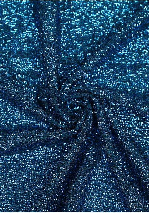 Blue Sequin Blouse Georgette Pre Draped Saree Set