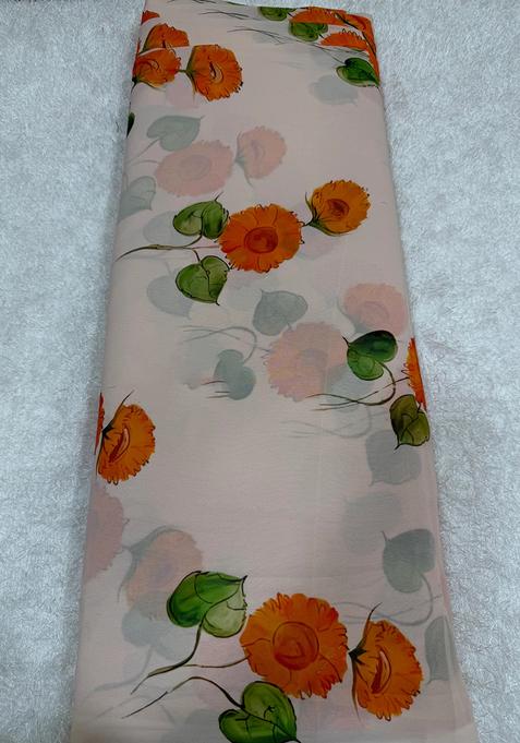 White Printed Georgette Pre Draped Saree Set