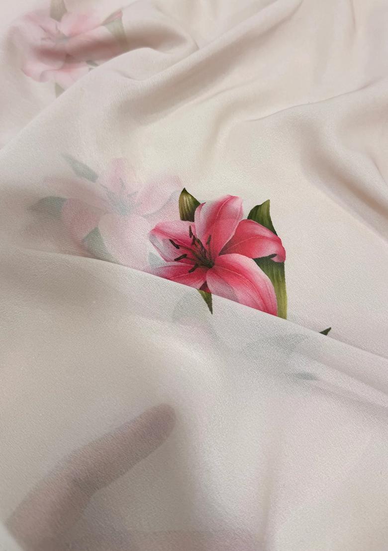 Pink Printed Georgette Pre Draped Saree Set