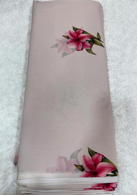 Pink Printed Georgette Pre Draped Saree Set