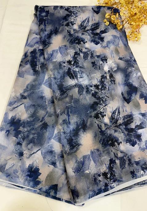 Navy Blue Printed Georgette Pre Draped Saree Set