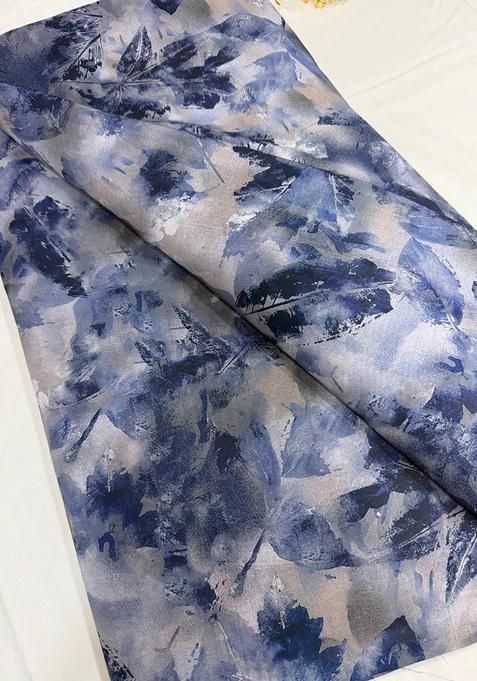 Navy Blue Printed Georgette Pre Draped Saree Set