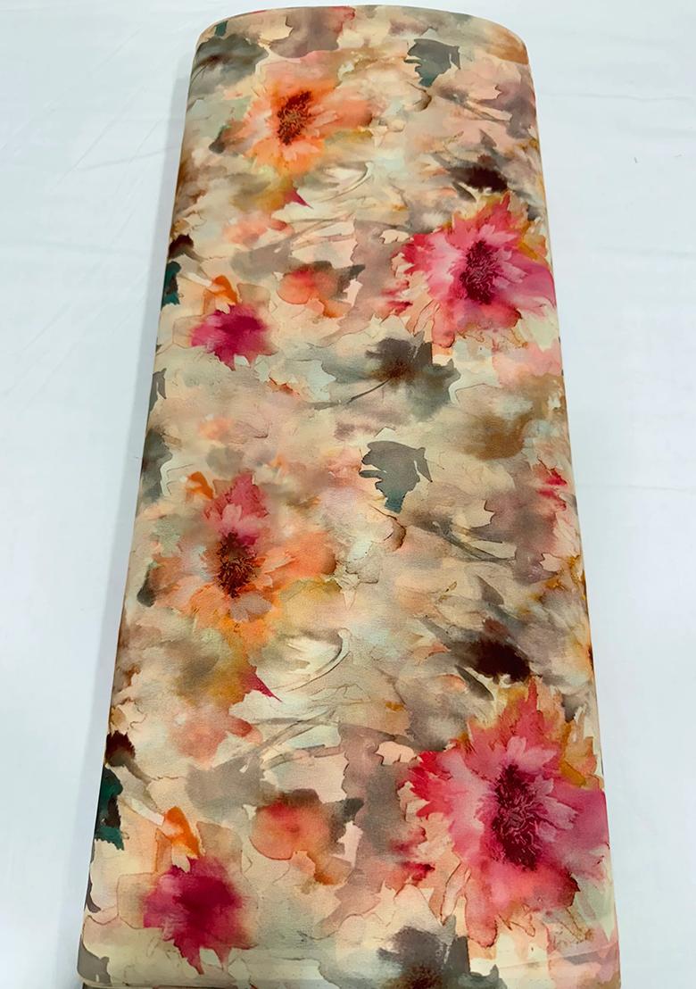 Peach Printed Georgette Pre Draped Saree Set