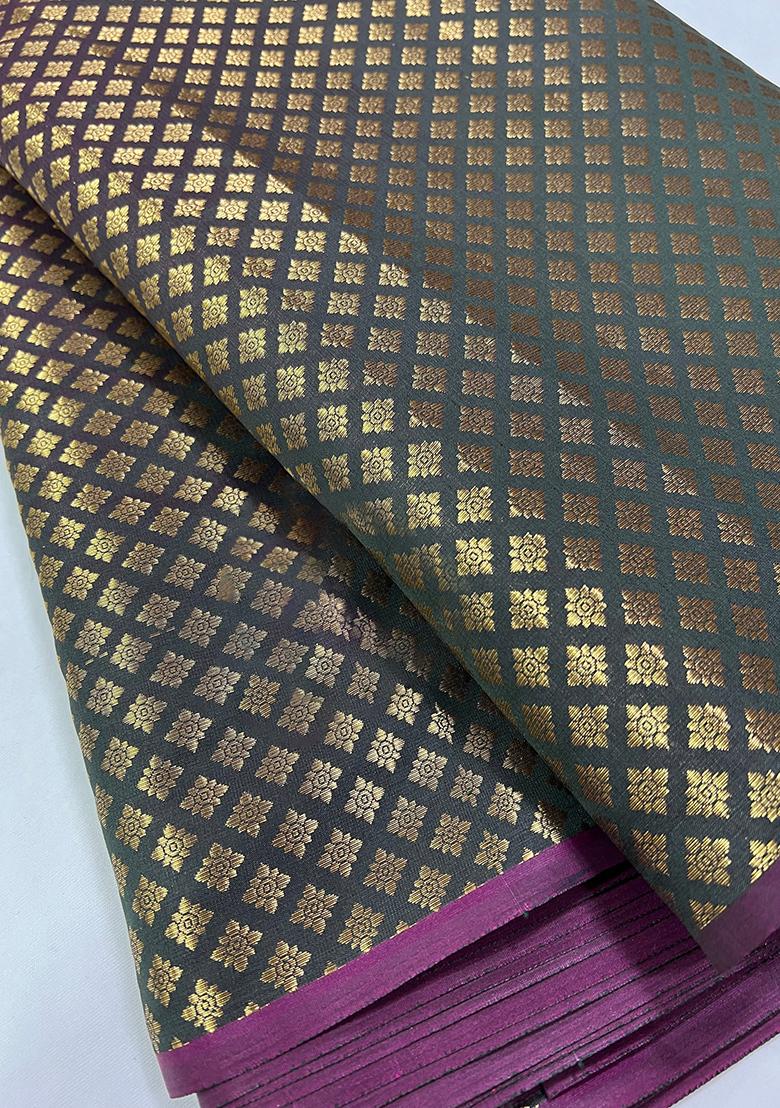 Brown Brocade Pre Draped Saree Set