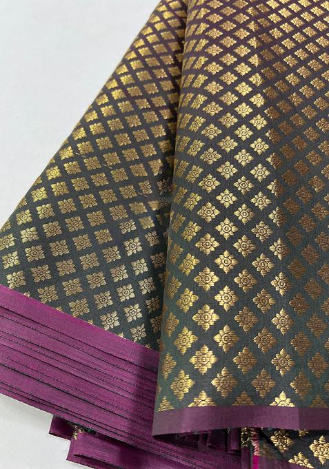 Brown Brocade Pre Draped Saree Set