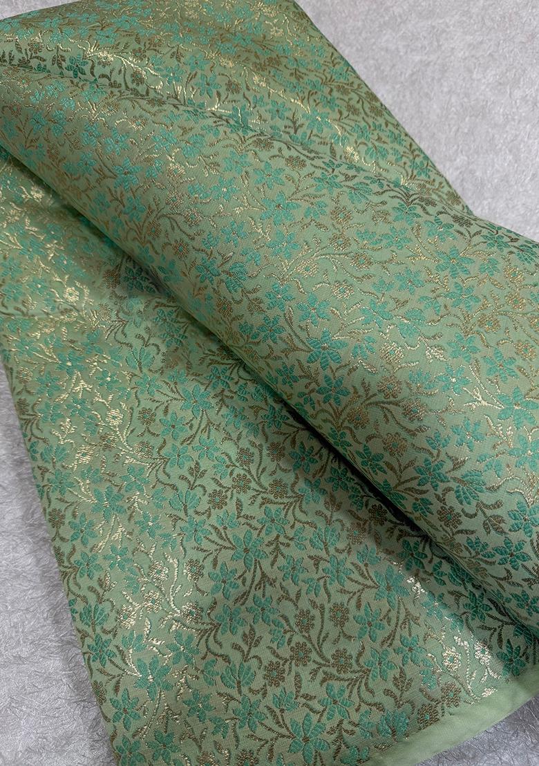 Mint Green Brocade Pre Draped Saree Set
