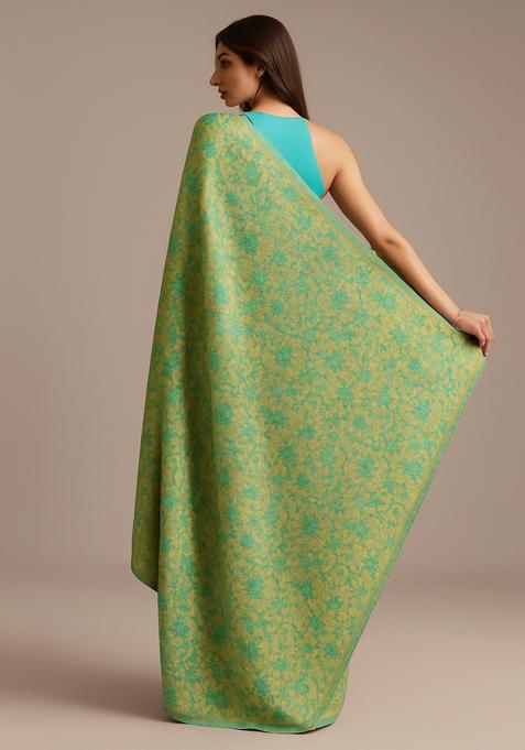 Mint Green Brocade Pre Draped Saree Set