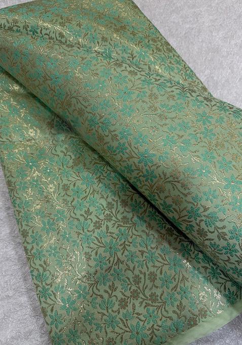 Mint Green Brocade Pre Draped Saree Set