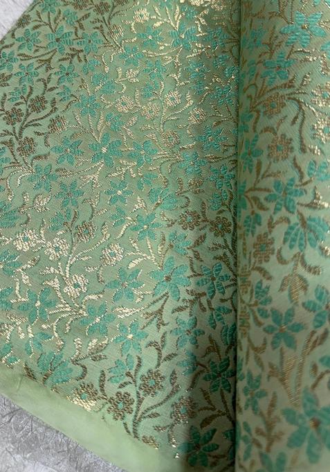 Mint Green Brocade Pre Draped Saree Set
