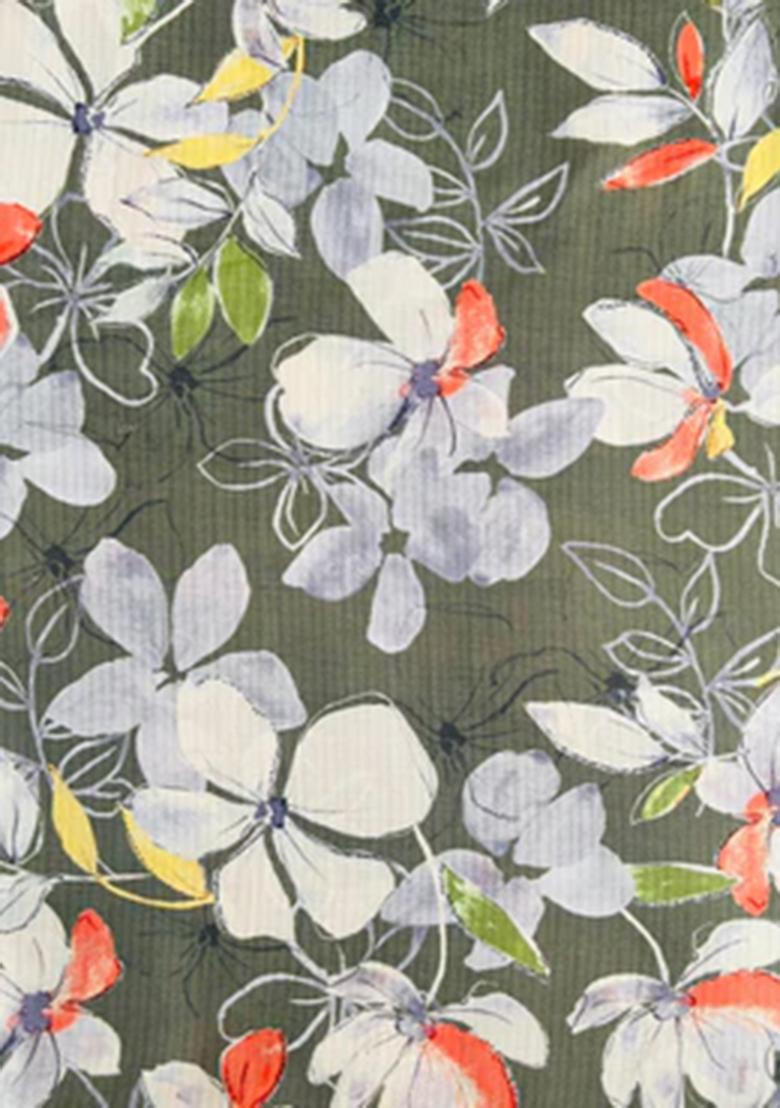 Olive Printed Satin Pre Draped Saree Set - Indya