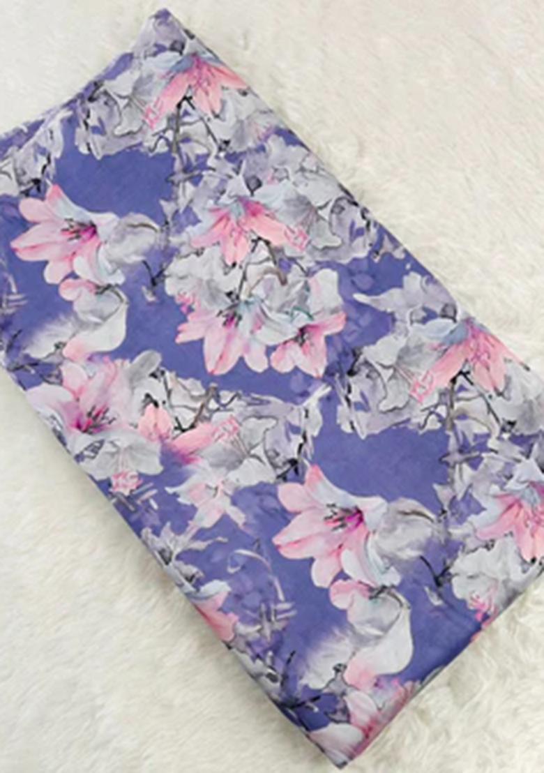 Lilac Printed Satin Pre Draped Saree Set