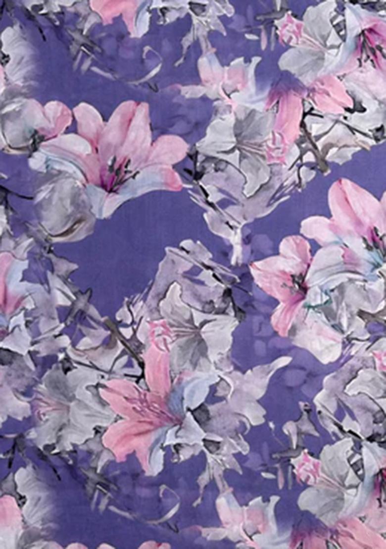 Lilac Printed Satin Pre Draped Saree Set