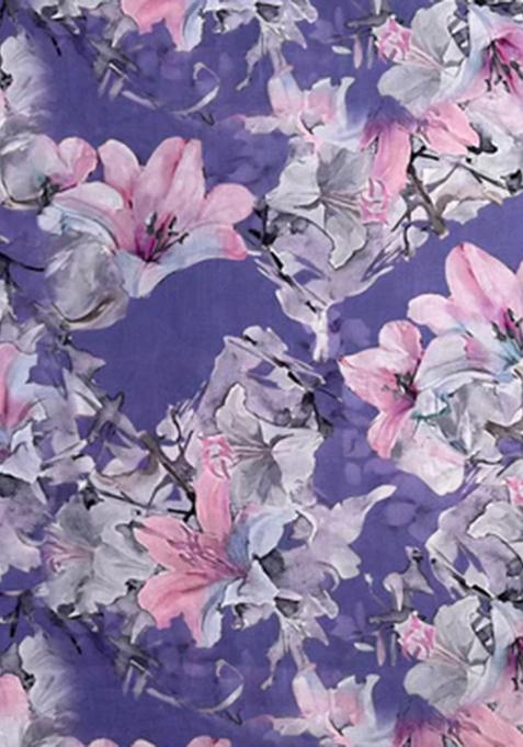 Lilac Printed Satin Pre Draped Saree Set