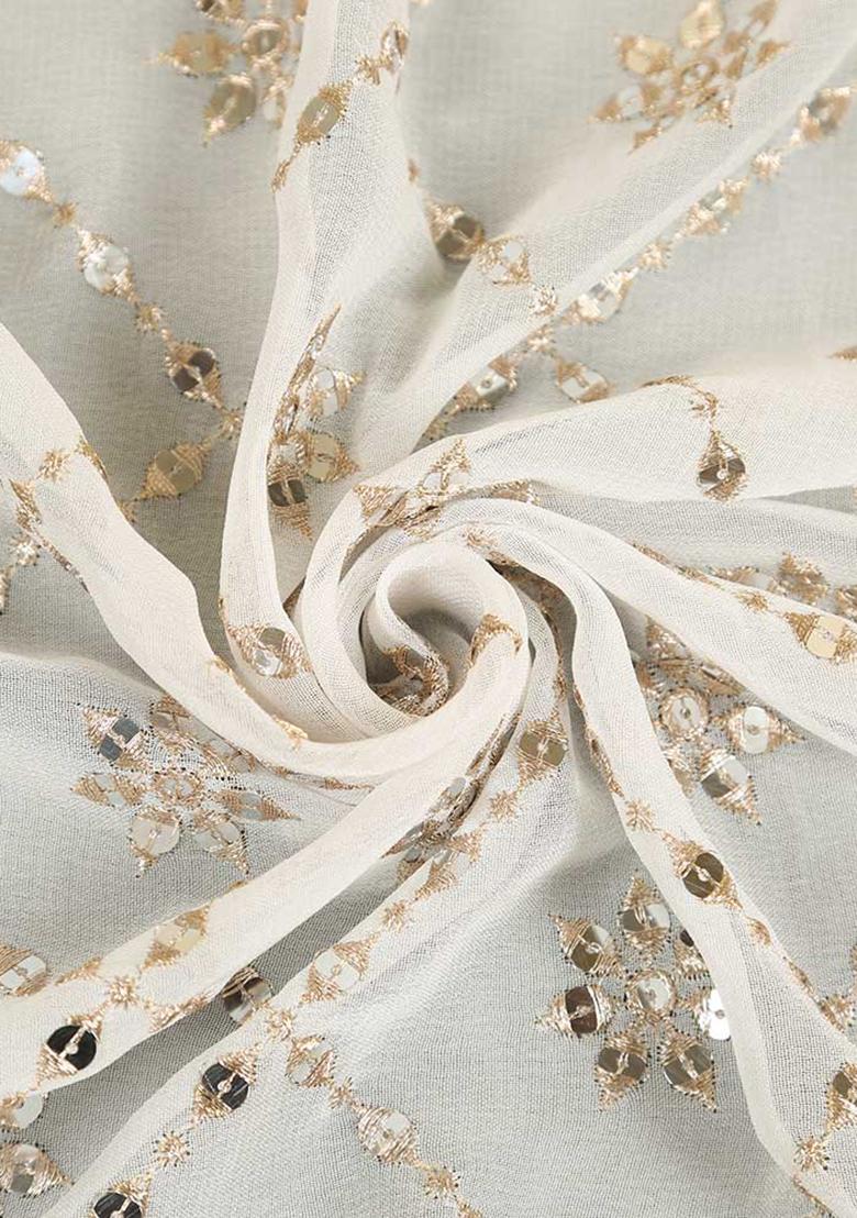 White Embroidered Georgette Pre Draped Saree Set