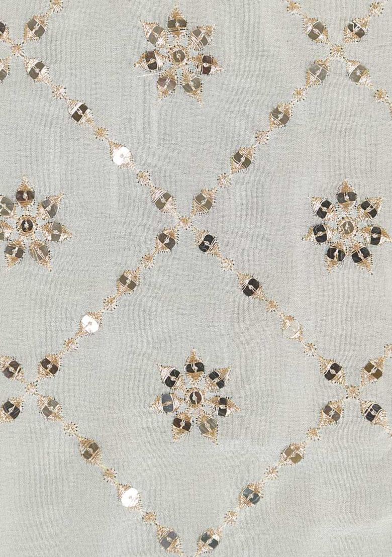 White Embroidered Georgette Pre Draped Saree Set