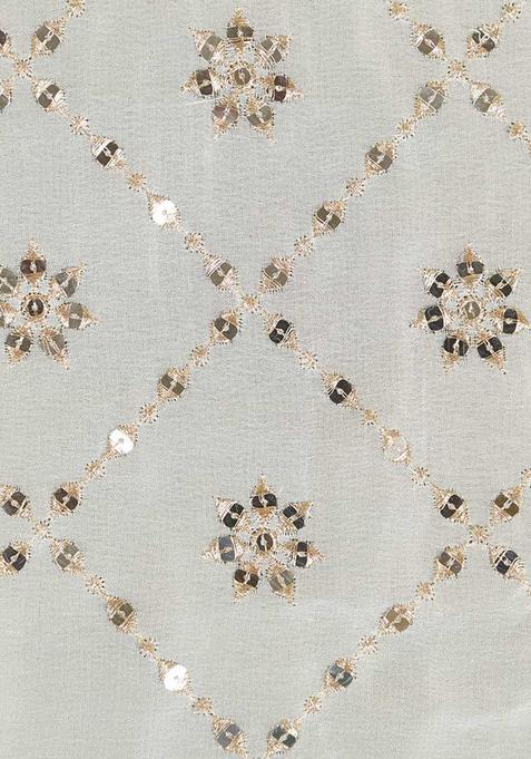 White Embroidered Georgette Pre Draped Saree Set