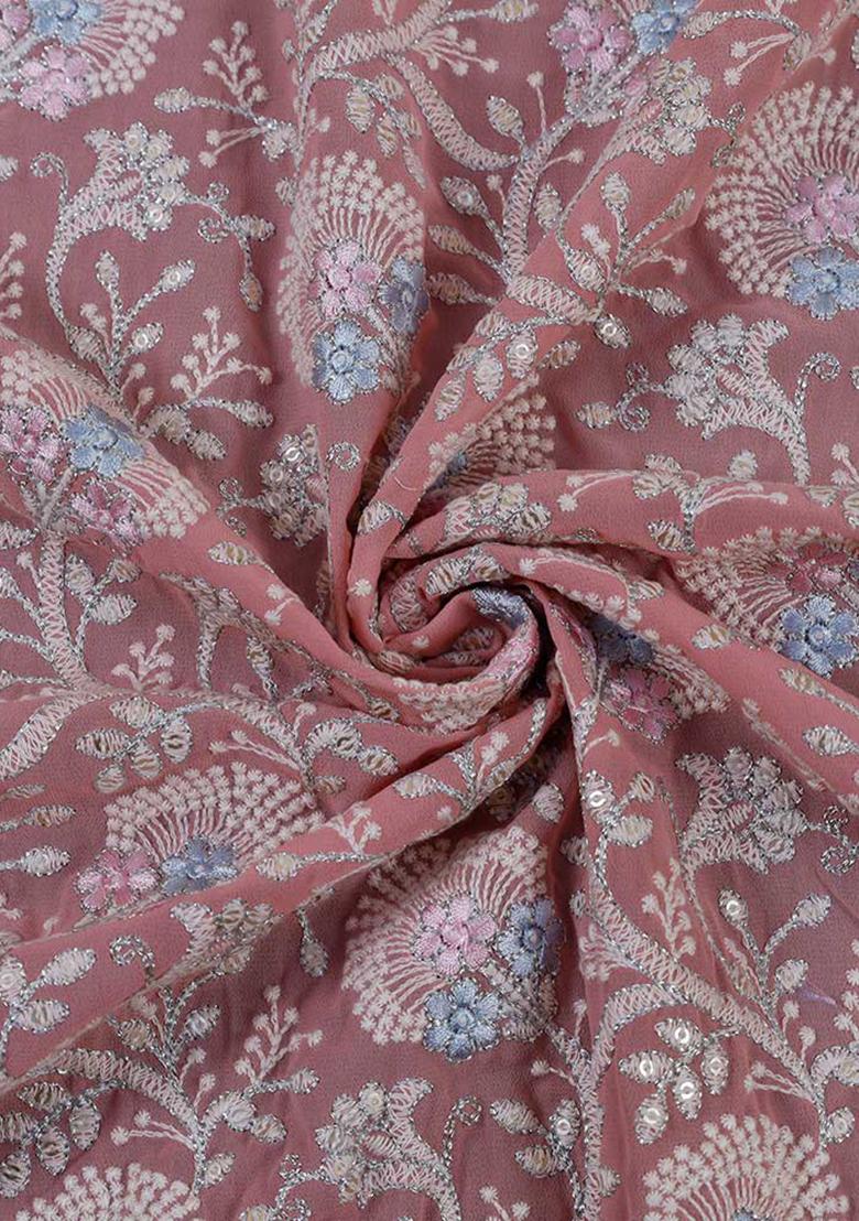 Peach Embroidered Blouse Georgette Pre Draped Saree Set