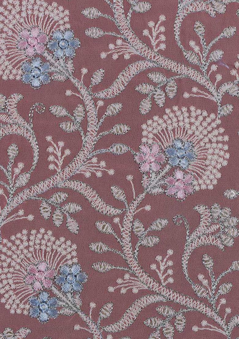 Peach Embroidered Blouse Georgette Pre Draped Saree Set