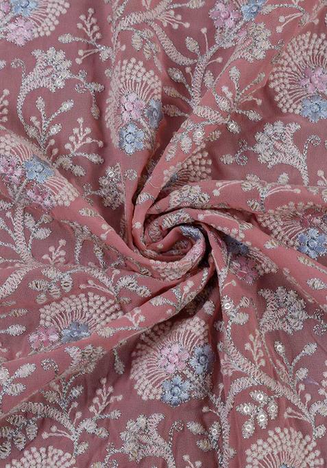 Peach Embroidered Blouse Georgette Pre Draped Saree Set